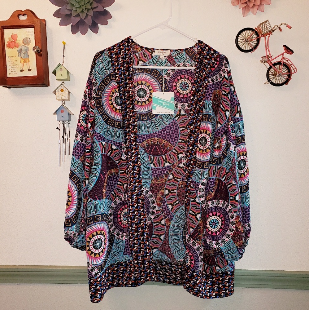 🍒HP🍒Medallion Scraf Print Open Front Kimono - Picture 6 of 8
